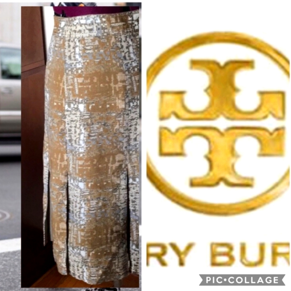 Tory Burch Women's Brown Pleated A-line Wool Silk Blend Skirt Size 8 executive